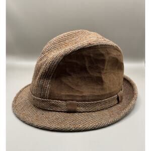 Vintage Stetson Fedora Hat Brown Tweed Wool Suede Panel Satin Lined Size 7.5 USA